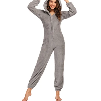 De iarnă pentru Femei Pluș Romper Pijama cu Maneca Lunga cu Fermoar Urs Ureche Hanorace Ține de Cald Salopeta Homewear Fete Haine