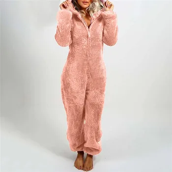 De iarnă pentru Femei Pluș Romper Pijama cu Maneca Lunga cu Fermoar Urs Ureche Hanorace Ține de Cald Salopeta Homewear Fete Haine