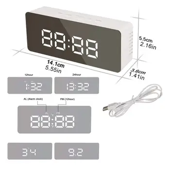 De Vânzare la cald LED Oglindă Ceas Deșteptător Creative Birou Ceasuri Data de Afișare Temperatura Ornamente pentru Masă Dormitor Desktop Acasă Decoratiuni