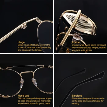Noi Steampunk Retro de Metal Rotund ochelari de Soare Barbati Femei de Brand Designer de Ochelari de Metal Scuturi Nuante Oculos De Sol UV400 Ochelari