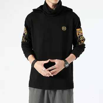 MrGoldenBowl Stil Chinezesc Barbati Hanorace 2020 Toamnă Nouă Bărbați Jachete cu Glugă Negru Streetwear Moda Casual Pulovere