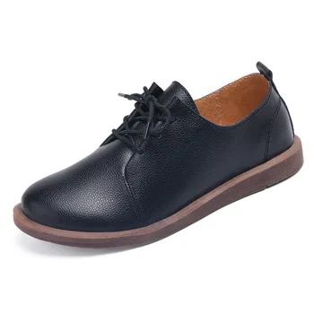 2020 Femei Primavara/Toamna Pantofi Pentru Femei din Piele Casual Rotund Toe Flats Feminin Dantelă-Up Solid Oxford Pantofi Donna
