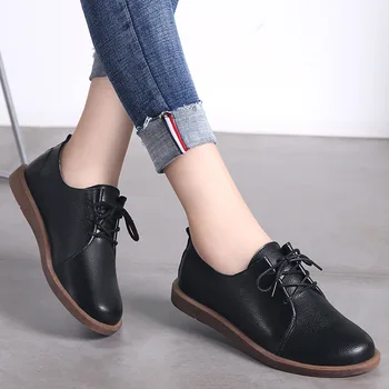 2020 Femei Primavara/Toamna Pantofi Pentru Femei din Piele Casual Rotund Toe Flats Feminin Dantelă-Up Solid Oxford Pantofi Donna