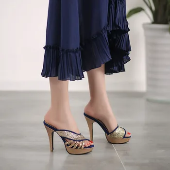 KNCOKAR Papuci de casă Doamnelor Moda de Vară Nituite Paiete Platforma cu Toc Super Mari Dimensiuni Femei papuci 34-46