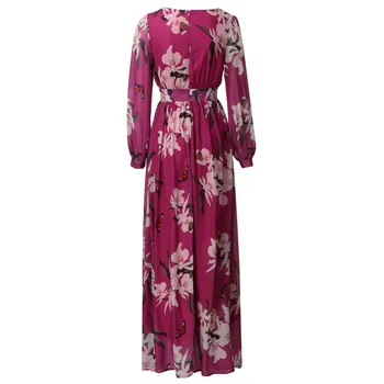 Toamna Noi Femeile De Moda Boem Florale Imprimate V Gatului Maneca Lunga Cutat Șifon Dress Cu Ridicata Gratuit Nava Z4