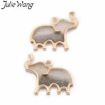 Julie Wang 10buc Epoxidice Desene animate Elefant Farmece Aliaj de Aur Ton de Animale Pandantiv Colier Brățară Bijuterii Accesorii
