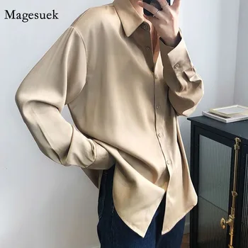 Vintage Elegante Doamne De Birou Solid Satin Tricouri 2020 Femei De Moda Bluze Noi Maneca Lunga Rândul Său, În Jos Guler Topuri Largi 12534