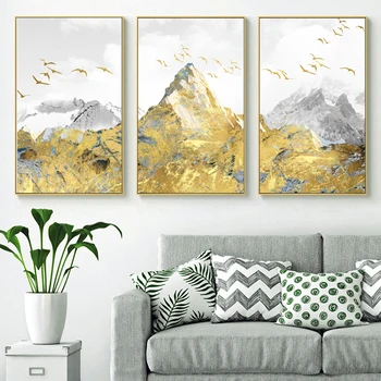 3PCS de Aur Munte de Zăpadă de pe Muntele de Aur Rezumat Panza poster Art Decor Canva tablou Dormitor, Living Decor Modern