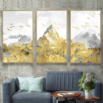 3PCS de Aur Munte de Zăpadă de pe Muntele de Aur Rezumat Panza poster Art Decor Canva tablou Dormitor, Living Decor Modern