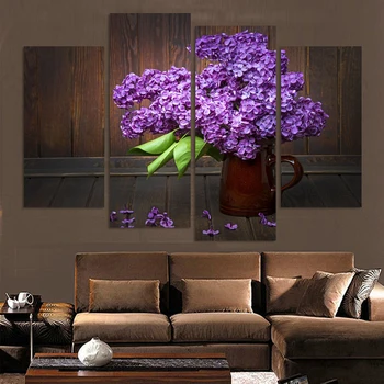 4pieces Modern Home Decor de Perete de Arta Imagine Pentru Camera de zi Dormitor Decor violet liliac floare de Imprimare Panza de pictura modular
