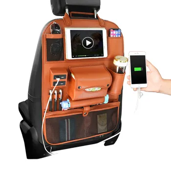 Organizator masina Bancheta din Spate Sac 4 Încărcător USB de Stocare de Telefon din Piele PU de Călătorie de Buzunar Multifuncțional Arimare Ordonare Accesorii Auto