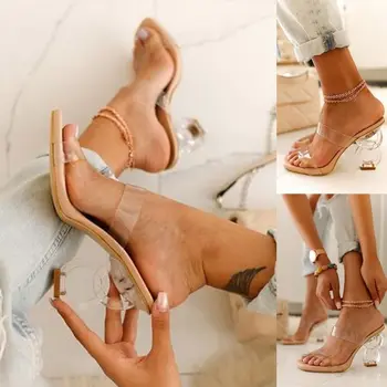 2021 Femeie de Moda Fetish Tocuri inalte Papuci PVC Transparent Catâri Gol Diapozitive Pantofi Casual, Vacanta, Petrecere pe Plajă, Sandale