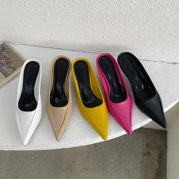 2020 Primăvară Femei Papuci Subliniat Toe Culori Bomboane Superficial Catâri Pantofi Subțire Mijlocul Tocuri De Moda Casual, Pompe Slip Pe Papuci