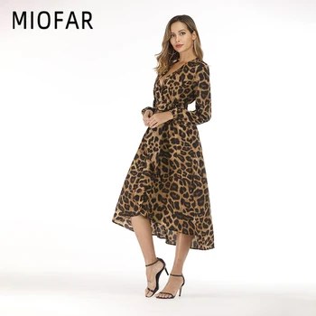 MIOFAR V-neck Leopard Sifon cu mâneci Lungi Dantelă de Moda, Rochii Lungi Femei Sexy Rochie Petrecere Elegantă, Fata de Toamna si de Iarna Noi