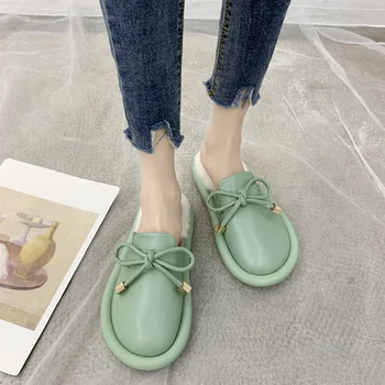 2020 Iarna Femei Mocasini Moda Arc Fund Moale de Pluș Scurt Interior Confortabil Pantofi pentru Femei Papuci Plat Mocasines Mujer