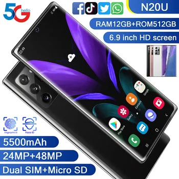Android 10 Galxy N20U Smartphone FullScreen 8-core 256 GB Snapdragon 865+ Deget Fața ID Camera Dublă 4G Smart Mobile Telefon Mobil