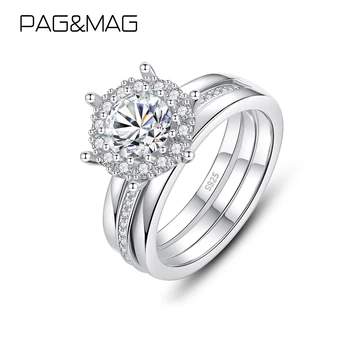 PAG&MAG 1 carat VVS1 Moissanite Clar Bijuterie Inele Pentru Femei Argint 925 Inel de Trupa de Nunta Cadouri Aniversare