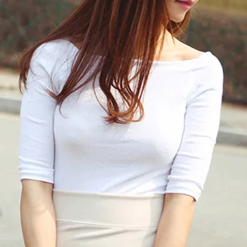 Femei Toamna T-shirt Mâneci Jumătate de Pe Umăr Pulover Slim Fit Topuri Casual -MX8