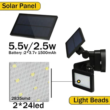 48LED Cap Dublu Solar Senzor de Mișcare Spoturi 3Modes Reglabil 180 Rotativ rezistent la apa Solar Proiector Lumini de Securitate