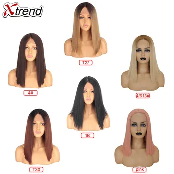 Xtrend Drept Sintetice Dantelă în Fața peruca Middel Parte Negru Blond Culoare 14 Inch Bob Peruci Pentru Femeile de culoare Ombre Peruca