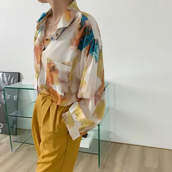 Tricouri Femei Vrac Lenes Toate-meci de Creativitate Chic Raspandita Stil coreean Toamna Retro Feminin Bluze Guler de Turn-down Elegant