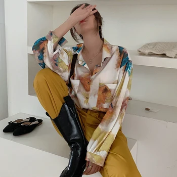 Tricouri Femei Vrac Lenes Toate-meci de Creativitate Chic Raspandita Stil coreean Toamna Retro Feminin Bluze Guler de Turn-down Elegant