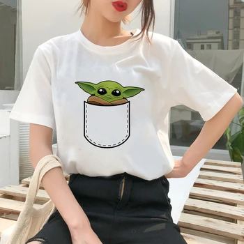 Disney Amuzant, Creativ Design de Buzunar pentru Copii Imprimate Yoda T-shirt pentru femeie serial TV Mandalorian Stil de desen Animat tricouri Femei Harajuku