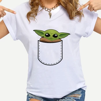Disney Amuzant, Creativ Design de Buzunar pentru Copii Imprimate Yoda T-shirt pentru femeie serial TV Mandalorian Stil de desen Animat tricouri Femei Harajuku