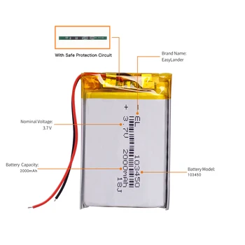 3.7 V 2000mAh 103450 Lipo baterie Reîncărcabilă Litiu-ion Polimer Acumulator Pentru GPS de Urmărire Dispozitive Wireless Jucător Joc de