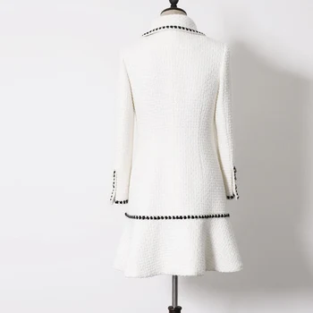 Alb sacou de tweed în secțiune lungă de primavara / toamna / iarna Mantou pentru Femei lână nou Slim doamnelor jacheta haina