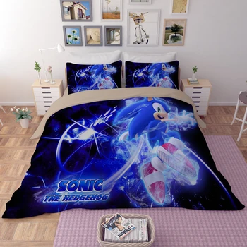 3D Sonic Ariciul Seturi de lenjerie de Pat de desene animate Plapuma Acoperă Pernă 3d albastru anime husă de pilotă twin plin regina king lenjerie de pat