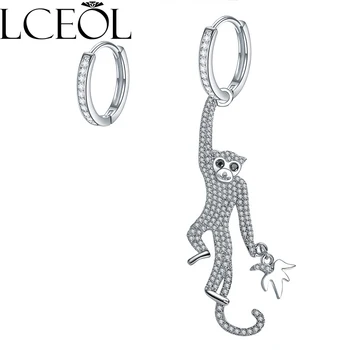 LCEOL Monaco Brand Junglă Serie de Bijuterii Drăguț Asimetrice Maimuță Cercei Plin Zircon Inlay Cadou Bijuterii Animal Cercel pentru Femei
