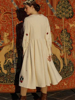 Design Original AIGYPTOS Primavara Toamna Iarna Femei Vintage Rochii Elegante de Căpșuni Dulce Broderie din Bumbac Rochie din Tricot