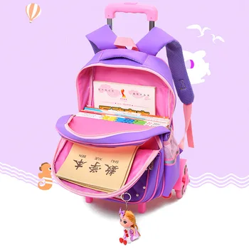 Desene Animate Rucsac Scoala Cu 3 Roti Fata Carucior Saci De Școală Drăguț Prințesă Model Copiilor Ghiozdane Impermeabil Nylon Backpack