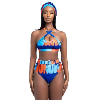 African Set De Bikini Cu Talie Înaltă Costume De Baie Femei Costume De Baie Pad Două Piese Indie Folk Imprimare 2021 Plaja Ștreangul De Cruce La Gât Costum De Baie