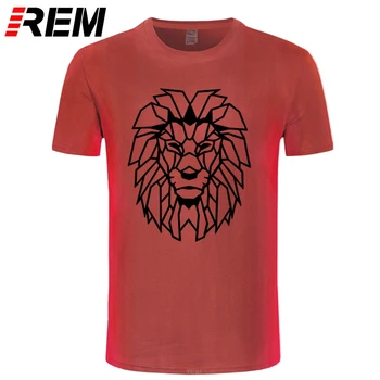 REM Geometrice Animal Tricou Cap de Leu Artă Linie de Design T-shirt Fierbinte de Moda pentru Bărbați de Bumbac T-Shirt Teen Moda de Stradă Îmbrăcăminte