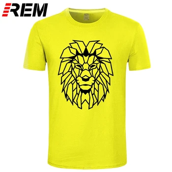 REM Geometrice Animal Tricou Cap de Leu Artă Linie de Design T-shirt Fierbinte de Moda pentru Bărbați de Bumbac T-Shirt Teen Moda de Stradă Îmbrăcăminte