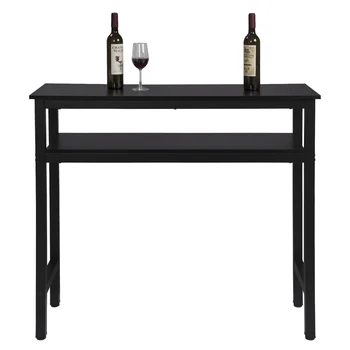 1 BUC Negru 120x40x100cm Masa de Bar cu Design Clasic, Masa Sufragerie MDF Cadru Metalic de Înaltă Masă Masă de Bucătărie Counter Mobilier Bar