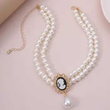SHIXIN Stratificat Scurt Perla Cravată Colier pentru Femei Alb Margele Colier Bijuterii de Nunta pe Gât Doamna Perla Cravată Guler Cadouri