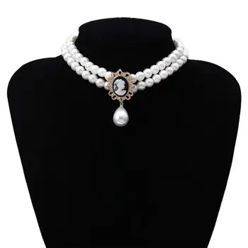 SHIXIN Stratificat Scurt Perla Cravată Colier pentru Femei Alb Margele Colier Bijuterii de Nunta pe Gât Doamna Perla Cravată Guler Cadouri