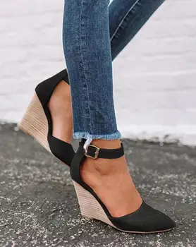 Moda de vara Femei Pantofi Sandale Subliniat Toe Wedge Pompe de Curea Glezna cu Tocuri Zapatos De Mujer Sandalias Verano Para Mujer LP597
