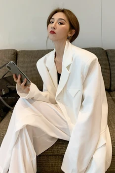 Femei De Moda Coreeană Stilul Streetwear Harajuku Casual Supradimensionat Costum Jachete Pantaloni Largi Picior Pantaloni Vintage Strat De Îmbrăcăminte Set
