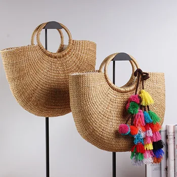 2020 nou de înaltă calitate ciucure Rattan Sac geantă de plajă din paie recipienti din plastic sac găleată de vară saci cu ciucuri femei geantă de mână împletite