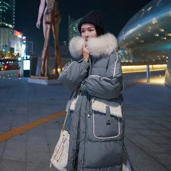 Femei Jacheta de Iarna 2021 Noua Culoare de Contrast Tthickened 90% Alb Rață Jos coreean Liber Buzunare Mari de Moda Lung Strat de Bumbac 5FC