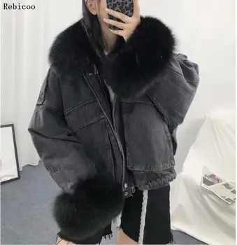 Toamna iarna femei sacou haina cald faux blana scurtă jean jachete 2020 moda doamnelor plus dimensiune 3xl denim uza îngroșa haine