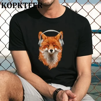 Barbati Tricou T-Shirt de Moda de Vara Tricou Casual, Zâmbind Muzicale Fox Print Pentru Barbat Confortabil Barbati Top Tees