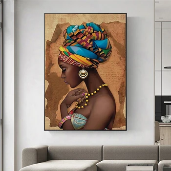 Africa de Femei Portret Picturi in Ulei pe Panza HD Imprimare Moderne de Postere și de Imprimare Arta de Perete de Imagine Pentru Camera de zi de Decorare Acasă