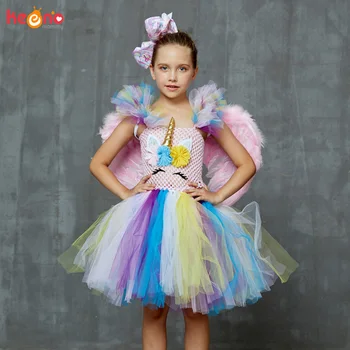 Fete Copii Unicorn Rochie Tutu Pastel Rainbow Flower Princess Fată Ziua De Nastere Partid Rochie Handmade Concurs De Halloween Costum De Balet
