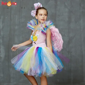 Fete Copii Unicorn Rochie Tutu Pastel Rainbow Flower Princess Fată Ziua De Nastere Partid Rochie Handmade Concurs De Halloween Costum De Balet