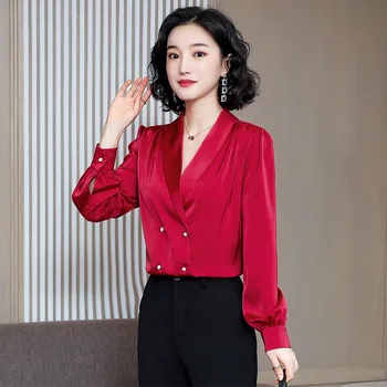 Moda coreeană Femei Cămăși de Mătase Elegantă Femeie din Satin Bluza OL Tricou Plus Dimensiunea Femei Topuri si Bluze Femei Bluze cu Maneca Lunga